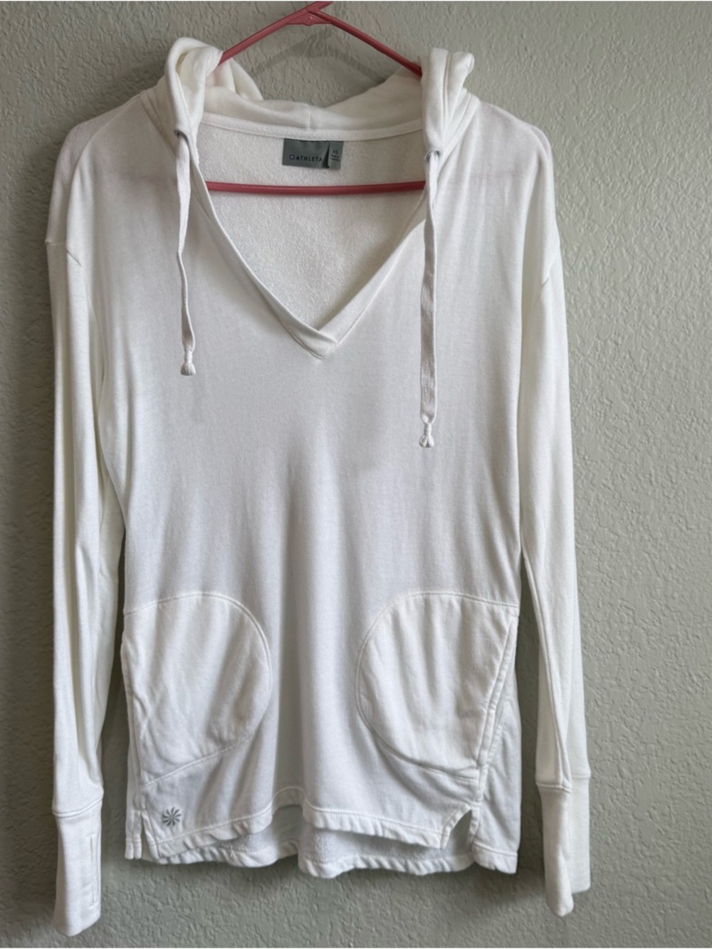 Athleta Cream V-Neck Hooded Pullover